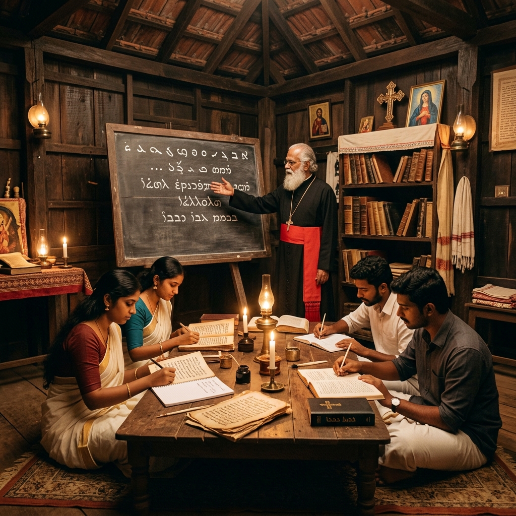 Syriac language class at Beth Aprem Nazrani Dayra